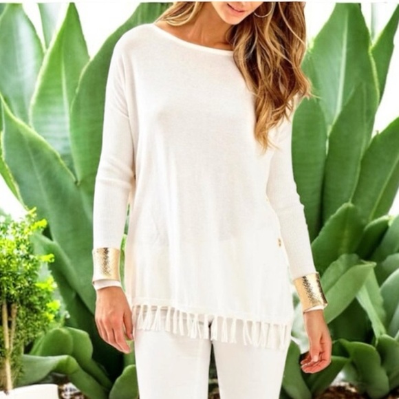 Lily Pulitzer Ivory Tassel Hem sweater size M - Picture 1 of 9